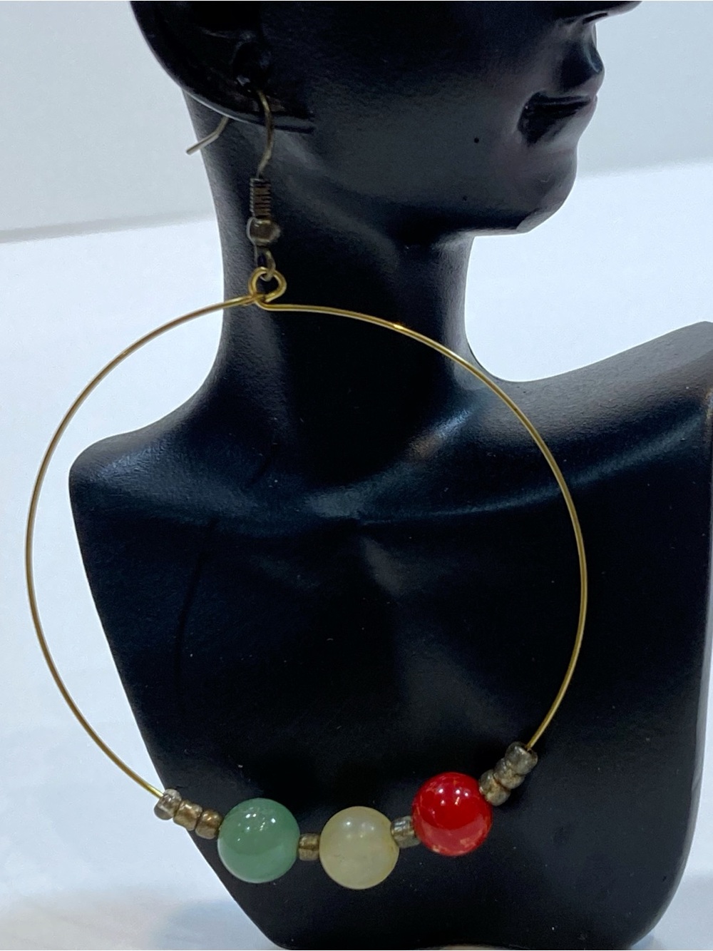 Hippie Rasta colors gemstone Beaded Hoop Earrings Women